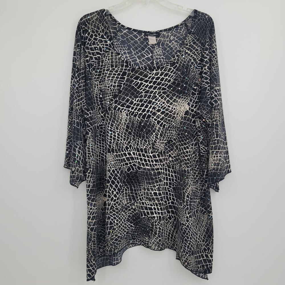 Brittany Black Women's Plus 2X Asymmetrical Sequins Witchy Whimsigoth Tunic Y2K